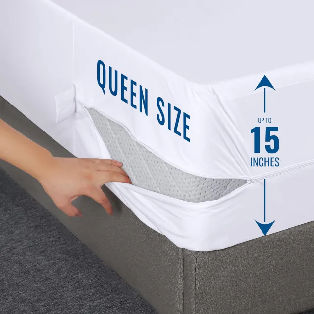 Zippered Mattress Encasement Queen - 100% Waterproof and Bed Bug Proof Mattress Protector - Absorbent, Six-Sided Mattress Cover