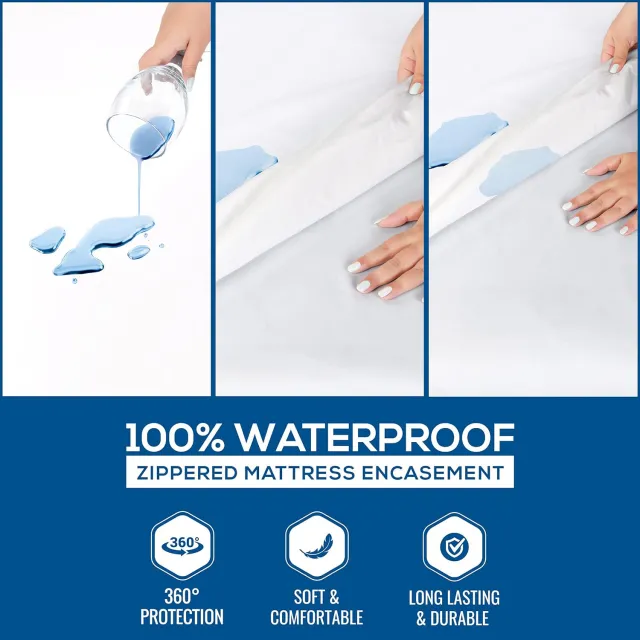 Zippered Mattress Encasement Queen - 100% Waterproof and Bed Bug Proof Mattress Protector - Absorbent, Six-Sided Mattress Cover