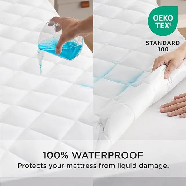 Waterproof Mattress Protector Queen Size, Quilted Mattress Pad with Deep Pocket up to 22 Inches, Noiseless Soft Breathable Mattress Cover, White