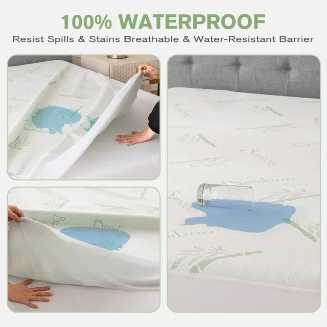 100% Waterproof Cooling Mattress Protector King Size (76" x 80") - Bamboo,Unmute, Ultra-Soft, Breathable, Family-Friendly, Guards Against Spills and Stains, Durable, Machine Washable