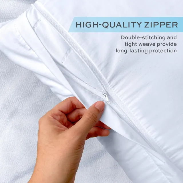 White Classic Luxury Hotel Collection Zippered Style Pillow Cover, 200 Thread Count, Soft Quiet Zippered Pillow Protectors, Standard Size