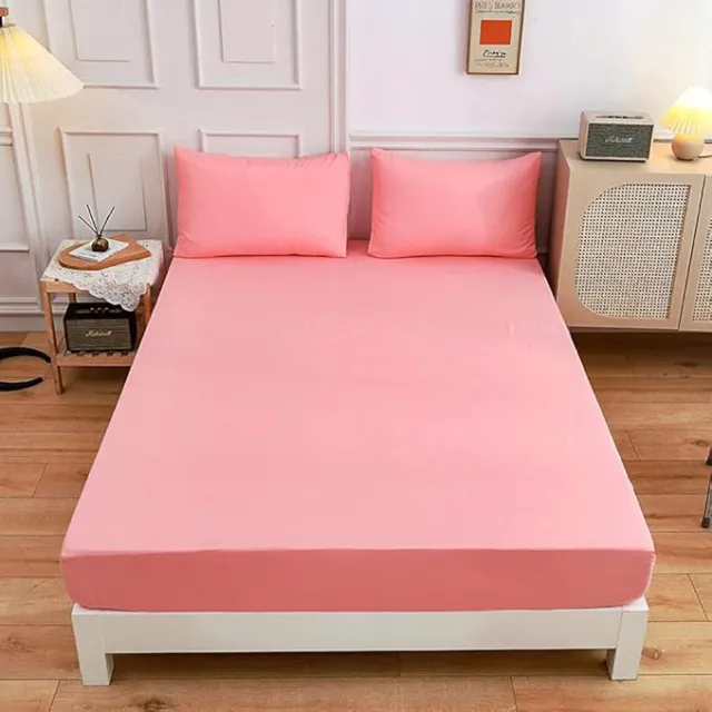 Solid color Fitted Sheets 100% Polyester Bedding Sheets, Chickwin Double King Single Size Bed for Deep Pocket 27cm - Shrinkage Fade Resistant Easy Care