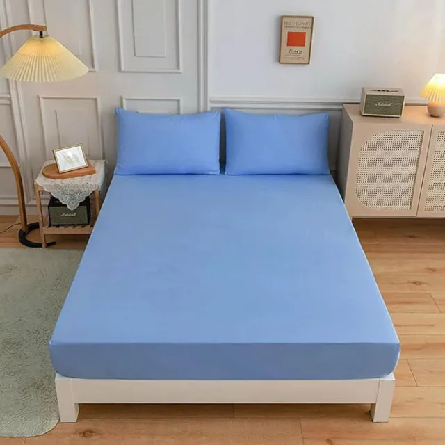 Solid color Fitted Sheets 100% Polyester Bedding Sheets, Chickwin Double King Single Size Bed for Deep Pocket 27cm - Shrinkage Fade Resistant Easy Care