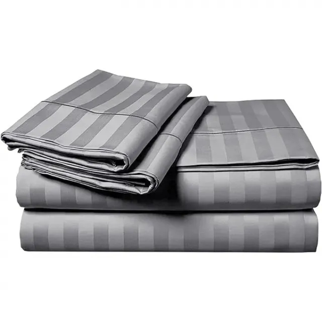 Double Duvet Cover Set Hotel Quality Stripes Satin Bedding Double Bed Set with 2 Pillowcases, Reversible Hypoallergenic Soft Breathable Bed Covers (Grey, Double)