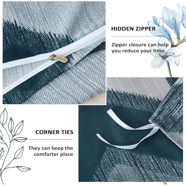 Duvet Cover Double Stripes Comforter Cover, Reversible Lightweight Bedding Sets 3pcs with Zipper Closure