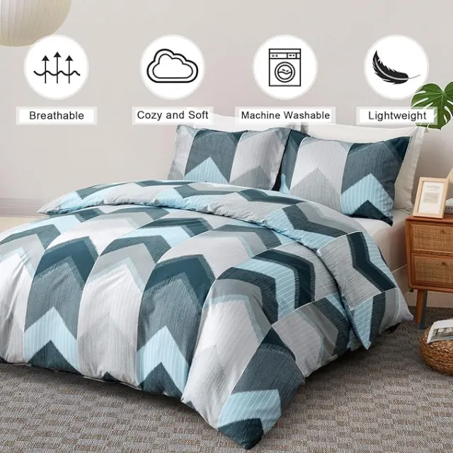 Duvet Cover Double Stripes Comforter Cover, Reversible Lightweight Bedding Sets 3pcs with Zipper Closure