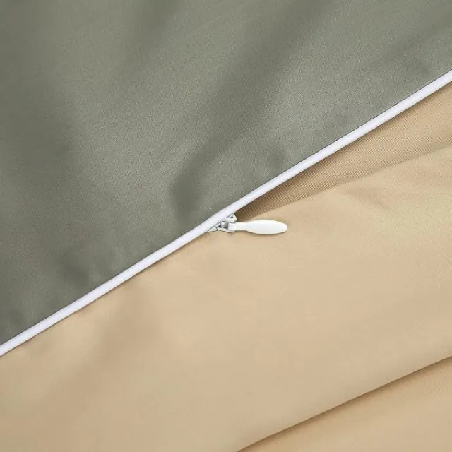 3 Pieces Luxury Reversible Duvet Cover Set 800TC 100% Pima Cotton YKK Hidden Zipper Closure (Modilan Green&Champagne, Queen for 3PCS Duvet Cover Set)