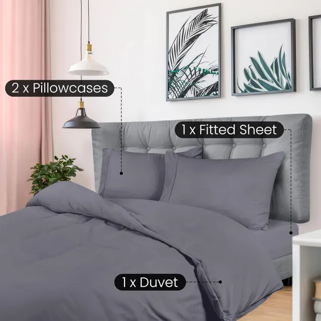 Bedding 4 Piece Double Bedding Set - Duvet Cover, Fitted Sheet with Pillow cases - Soft Brushed Microfiber