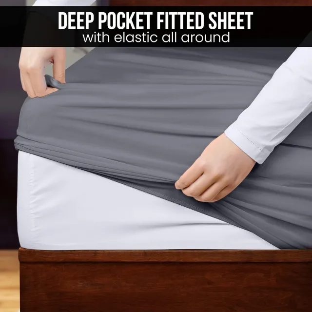 Bedding 4 Piece Double Bedding Set - Duvet Cover, Fitted Sheet with Pillow cases - Soft Brushed Microfiber
